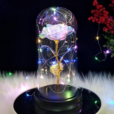 China Eco-friendly Amazon hot sale galaxy rose in glass dome with LED light for Christmas valentines day gift for sale