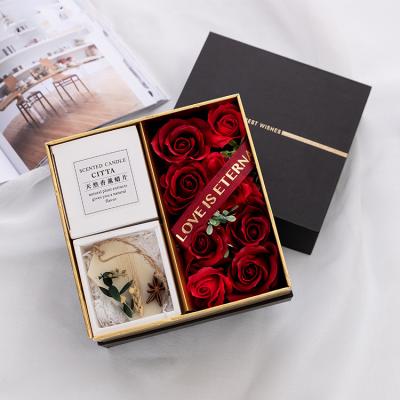 China Eco-friendly Romantic Gift Valentine's Day Artificial Flowers With Gift Box Soap Artificial Flower Scented Candle For Gift for sale