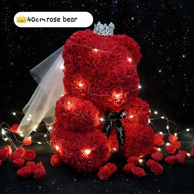 China Top Selling Eco-friendly Amazon Artificial Moss Rose Bear 40 cm With Gift Box For Valentine's Day Gift Teddy Rose Bear for sale