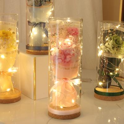 China 2022 Hot Sale Amazon Eco-friendly Preserved Flowers Glass With LED Light Round Gift Box Gift Box For valentine preserved flower for sale