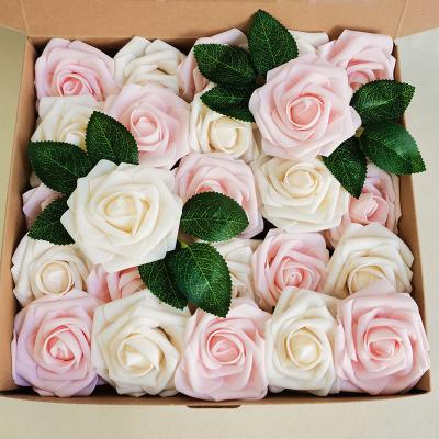 China Eco-friendly high quality custom color foam artificial roses 8cm 25pcs in a box decorative floral foam for sale