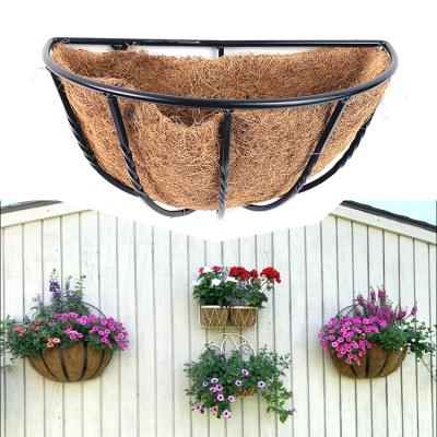 China Wall Mounted Hanging Planters Coir Coating Metal Coconut Fiber Baskets Wall Half Round Half Moon Baskets for sale