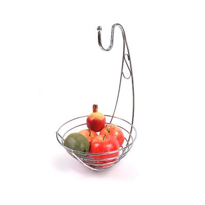 China 2-Tier Metal Round Fruit Storage Basket Bread Holder Kitchen Sustainable Fruit Bowl With Banana Hanger for sale