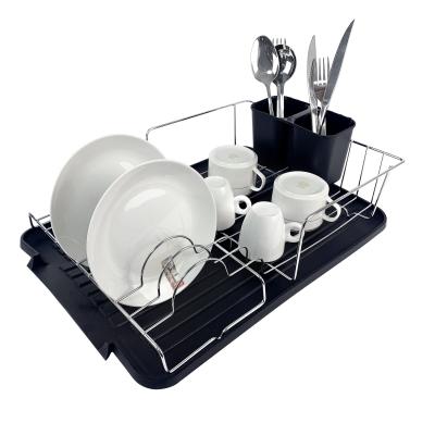 China Durable Plastic Dish Drying Rack Kitchen Wire Dish Steel Dish Rack With Utensil Holder And Tray for sale