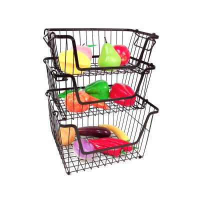 China The Sustainable Stacking Storage Metal Basket Food Organizer Metal Baskets Fruit Vegetable Storage Basket for sale