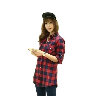 China Anti-Wrinkle Long Sleeve Color Block Checker Shirt Plaid Shirt Women Casual Shirts for sale