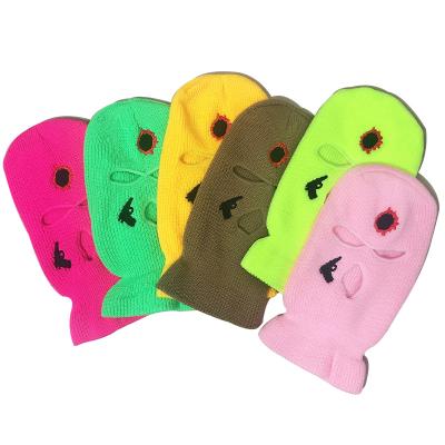 China Custom Neon Embroidery COMMON Ski Mask Winter Hats Balaclava Three Hole Face Mask Skimask for sale