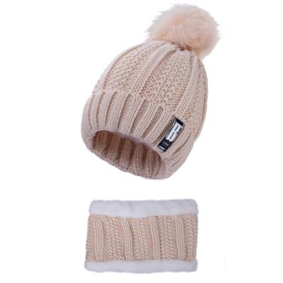 China New Winter JOINT Russian Hats And Scarf 2 Pieces Set Thick Wool Velvet Pom Pom Knitted Hats Plus Ear Protection Women for sale