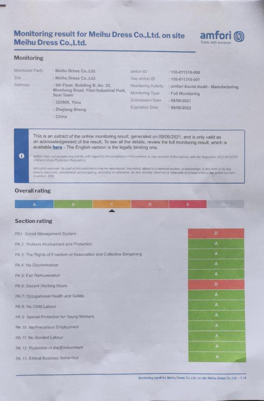 BSCI - Zhejiang Meihu Dress Co., Ltd.