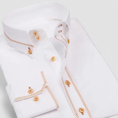 China 100% cotton embroidery neck long sleeve blouse purple thin pure white gold gold casual 100% anti-pilling shirts for man for sale