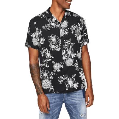 China Factory Wholesale Anti-pilling Floral Print Custom Notched Button Up Shirt Men for sale