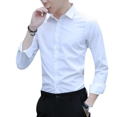 China Custom 100%Cotton Anti-pilling Men's Business Casual Dress Long Sleeved Shirt Black Blue White Male Social Dress Plus Shirt for sale