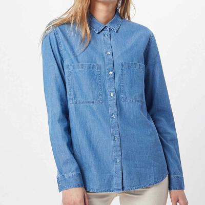 China Fashion Anti-pilling Women's Casual Denim Style Long Sleeve Shirt Solid Jeans Fabric for sale