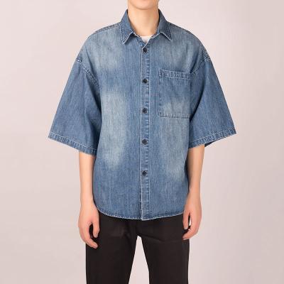 China Breathable Popular Wholesale Denim Shirt Slim Fit Short Sleeve With Logo Men Shirt Custom Made for sale