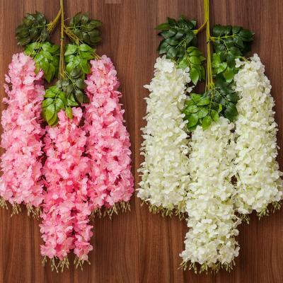 China Wholesale Plant Indoor Outdoor Wedding Decoration Centerpieces Silk Flowers Hanging Artificial Flores Wisteria Vine 110cm for sale