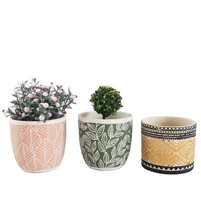 China European Europe carved leaf texture flowerpot green plant ceramic desktop manual around small basin ceramic wholesale for sale