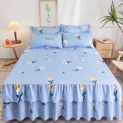 China Simple Manufacturer Washable Korean Style Bed Skirt Printing 2 Layers Thicken Bed Skirt for sale