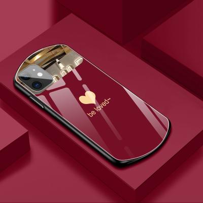 China INS style ellipse heart makeup mirror shockproof tempered glass phone case for iphone 13 for sale