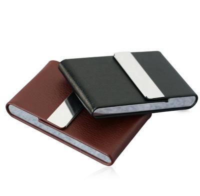 China Large Capacity Professional Slim Metal PU Business Card Leather Holder with Magnetic Closed for sale