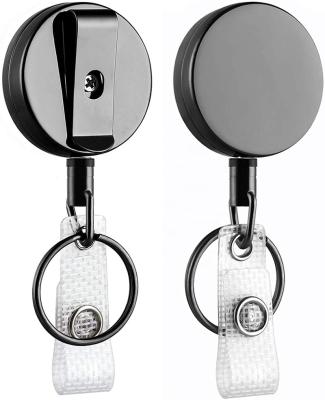 China High Quality Heavy Duty Retractable Europe ID Badge Holder Reel With Belt Clip Keychain for sale