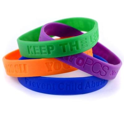 China Wholesale Promotion Cheap Unisex Silicone Debossed Logo Personalized Rubber Wristband Bracelets For Events Casual Wear Gifts for sale