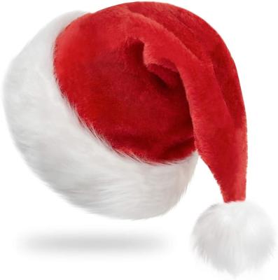 China Adults Gift Promotional Unisex Red White Velvet Christmas Classic Decoration Santa Hats for sale