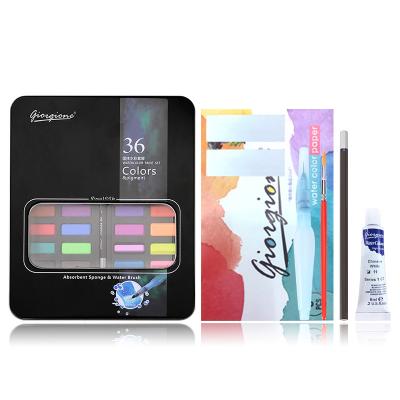 China Wide Color Selection Giorgione W-3600 Solid 36 Colors Watercolor Painting Water Color Set Free Carrying Case Tin Box for sale