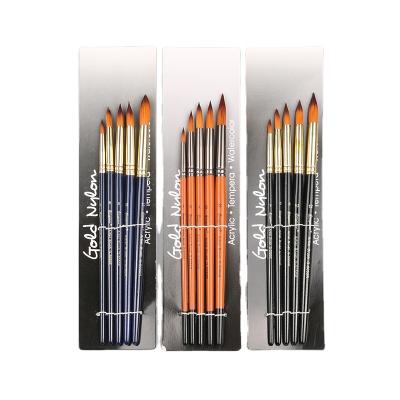 China Professional Paint Giorgione 5 Pieces Round Nylon Hair Handle Artist Acrylic Oil Watercolor Wooden Brush for sale