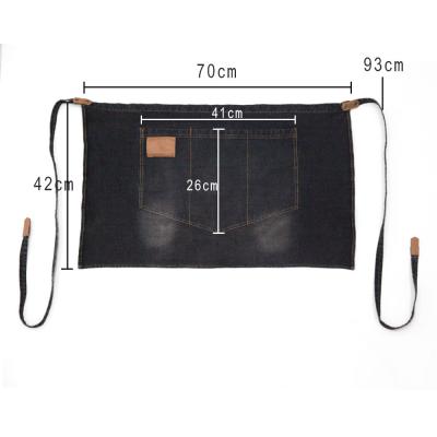 China Customized Eco-Friendly/Durable/Washable Logo Woman Kitchen Work Waist Black Denim Cotton Apron Half Apron for sale