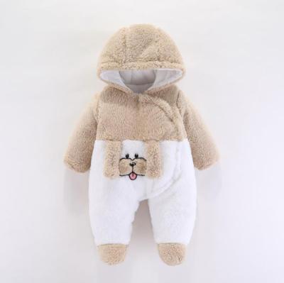 China Cozy Baby Clothes Winter New Arrival Princess Baby Clothes Brown Sherpa Baby Rompers Warm Cute Cartoon Puppies for sale