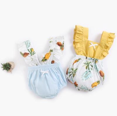 China Comfortable baby clothes new arrival summer ruffle pineapple pattern printing short shirt girl outfit jumpsuit rompers for sale