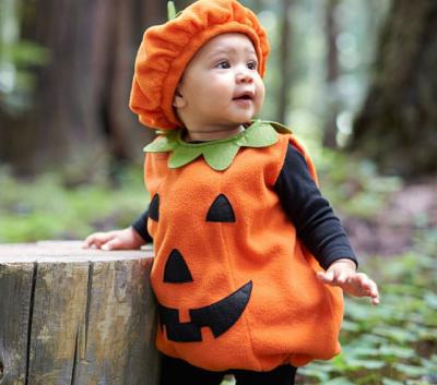 China Cozy Baby Clothes New Arrival Winter Babies Pumpkin Going Out Rompers Cartoon Boys Pumpkin Hat Grin Warm Fluffy Vest Funny Halloween Costumes for sale