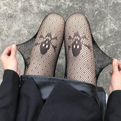 China New Arrival Antibacterial Lace Mesh Retro Hollow Black Big Sexy Halloween Dread Skeleton Tights Ultra-thin Pantyhose for sale