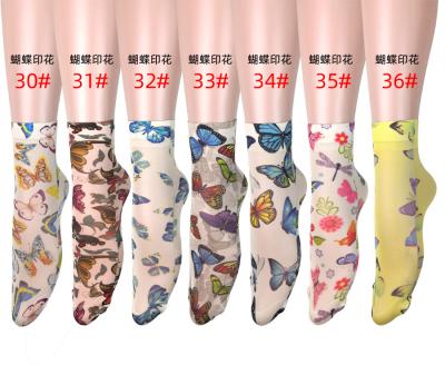 China Fashion Sweet Girl Summer Breathable Color Butterfly Wholesale Printing Breathable Stockings for sale