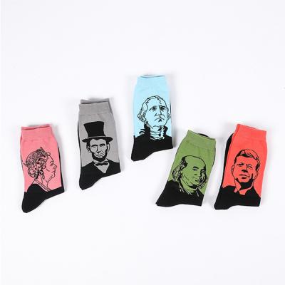 China New Arrival Creative Men's QUICK DRY Personality Cotton Happy President Portrait Crew Sport Socks Cheap for sale