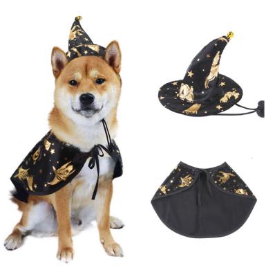 China New Arrival Viable Happy Pet Halloween Printing Wizard Gold Cloak Set 2 Pieces Vampire Costume Halloween Pet for sale