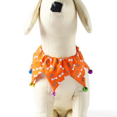 China Viable Wholesale Puppy Clothes Pet Supplies Halloween Dog Bone Orange Print Adjustable Collar With Bell for sale