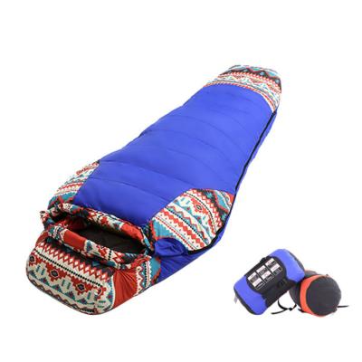 China Outdoor Foldable Camping Duck Down Sleeping Bag Traveling Mummy Yeler Ethnic Style Mummy Bag for sale