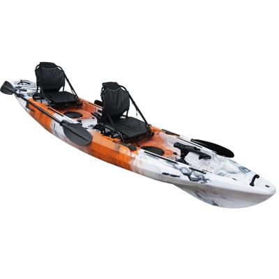 China LLDPE Tandem Kayak 396CM Polyethylene Rotomolded For Two Person Sit On Top Fishing Kayak With High Seat Rail For Fish Tackle for sale