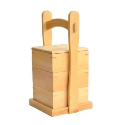 China Hot Selling Healthy Wood Viable Multi Layer Wooden Box Sushi Bento Container Food Dimsum Basket for sale