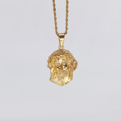 China Real Gold Jesus Head Pendant Necklace Christ Religious Gold Plated Jesus Head Religious Jewelry 18K for sale