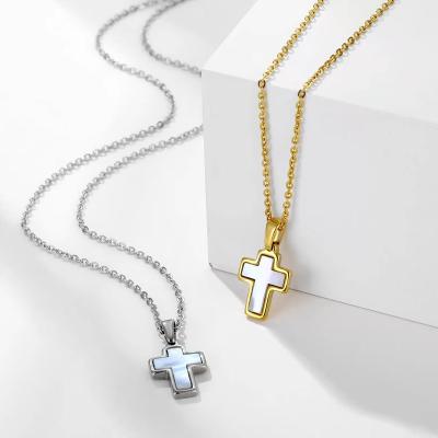 China Small Vintage Pendant Necklace White Shell Cross Custom Pendant Chain Necklace For Women for sale