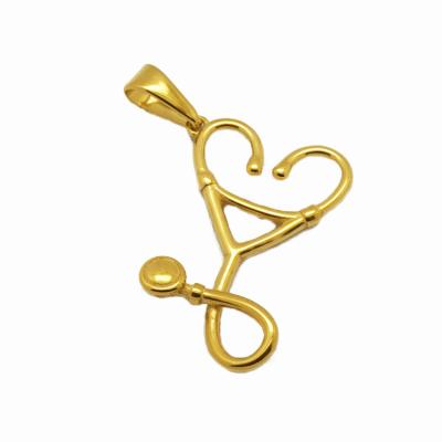 China Lead& Nickel Free Fashion Costume Jewelry Stainless Steel Dangle Heart Charm Design 18k Gold Nurse Stethoscope Pendant Jewelry For Necklace for sale