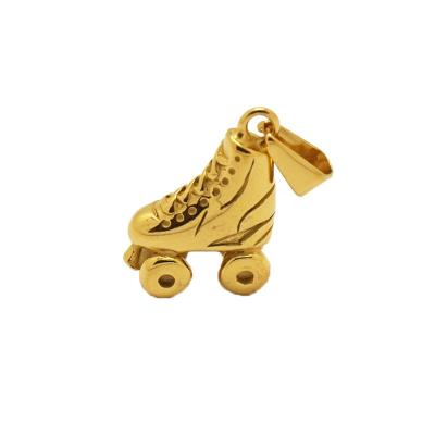 China Vintage Glitter In Stainless Steel Gold Color Roller Skates Roller Skate Running Shoe Brooch Pendant Girls Charm Pendants for sale