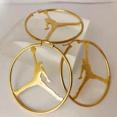 China Hiphop Vintage Street Style Jordan Hoop Earrings Jumpman Gold Stainless Steel Silver Punk Around Circle Urban Street AJ Hip Hop 2022 for sale