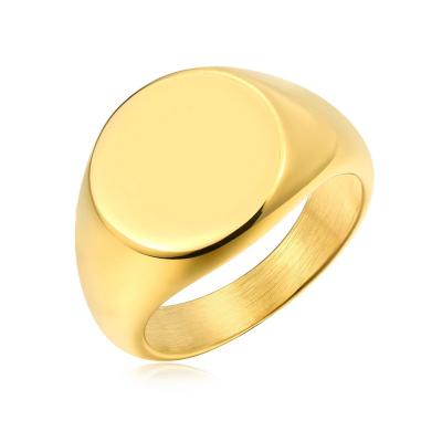 China Vintage 18 Stainless Steel DIY Brand Ring Silver For Men Big Ring Urban Street Wear Swoosh 18K Gold Plated Custom Logo Engraved for sale