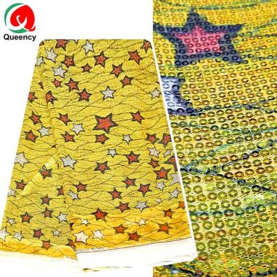 China Queency New Design Anti-static Custom African Printing Tulle Lace With Sequins Ankara Printed Lace for sale