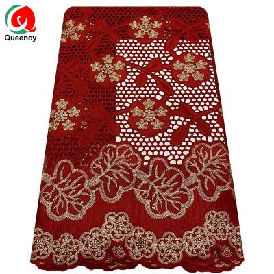 China Queency Sustainable New Style African Embroidered Swiss Voile Lace Fabric Cotton Lace With Floral Patterns for sale