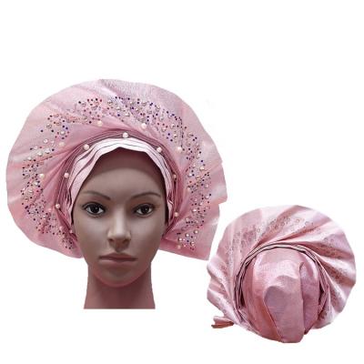 China Wedding party daily life/sleep etc auto headwrap gele beaded headtie african women ready to wear fashion head tie for sale