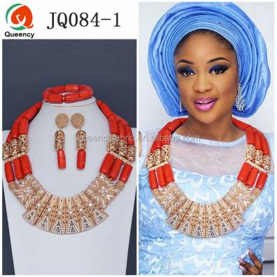 China Queency New Style African Fashion Beads Elegant Costume Wedding Jewelry Set Dubai Bridal for sale